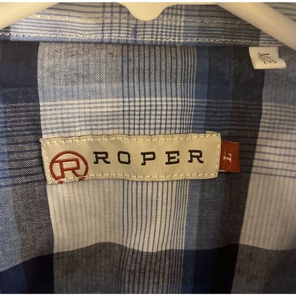 Roper Shirt Adult Large Blue Plaid Rodeo Western Cowboy Pearl Snap Mens - Picture 2 of 5